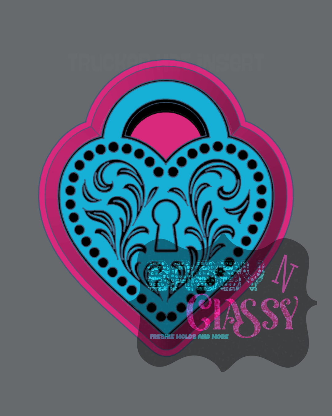 Tooled and Jeweled Heart Lock Freshie Mold