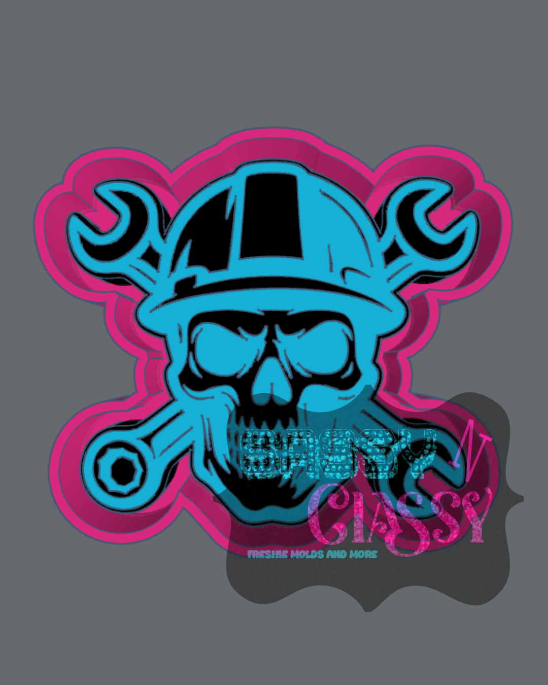 Hard Hat Skull with Wrenches Freshie Mold