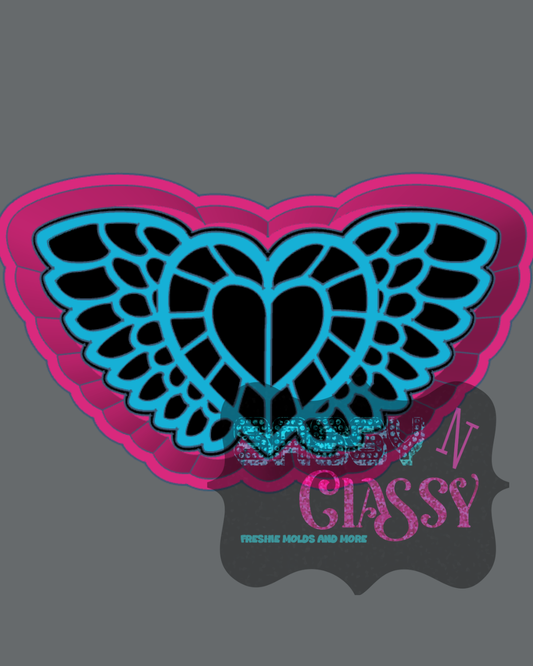 Stained Glass Heart and Wings Freshie Mold