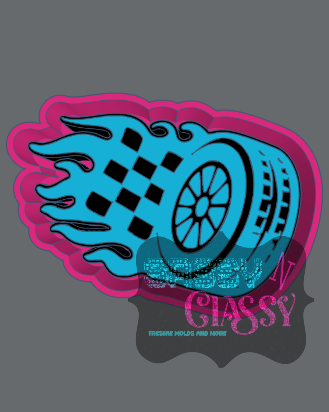Checkered Flames Wheel Freshie Mold