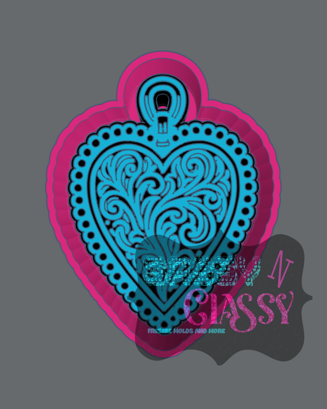 Tooled and Jeweled Heart Locket Freshie Mold