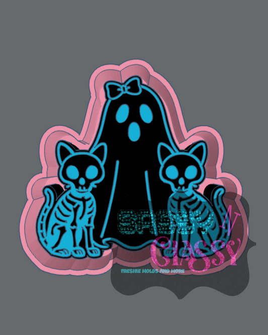 Ghost with Skeleton Cats Freshie Mold