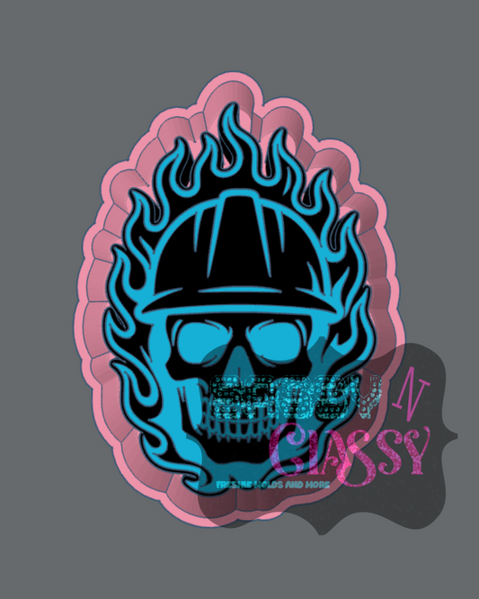Hard Hat Skull with Flames Freshie Mold