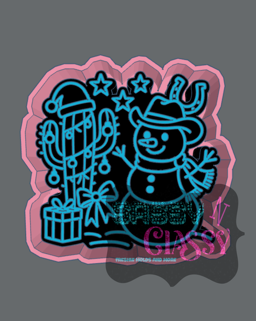 Western Snowman Scene Freshie Mold